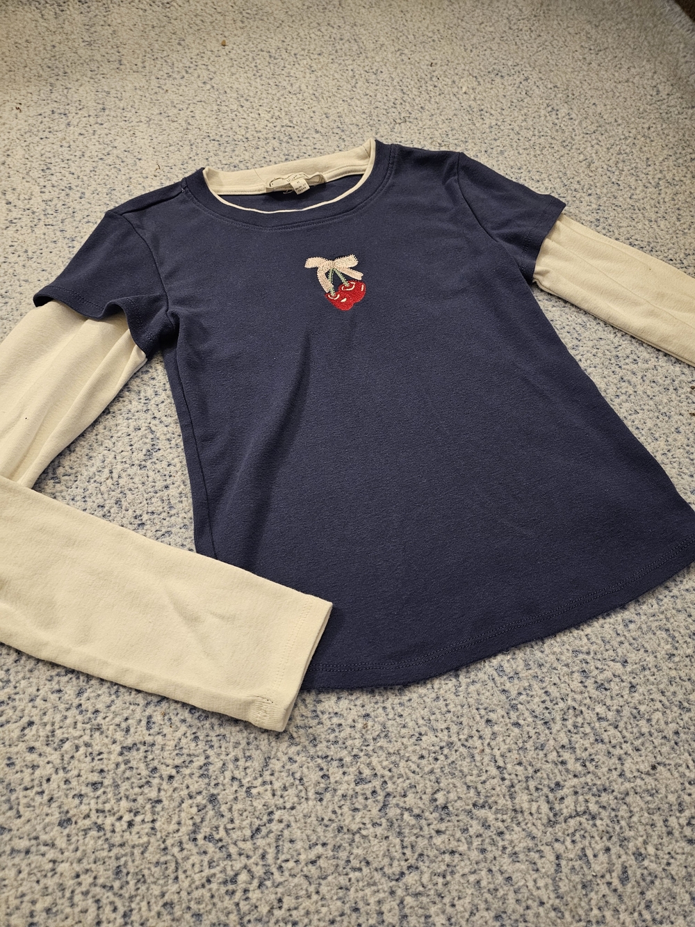 Hippie Rose Navy and White Layered-Look Cherry Top